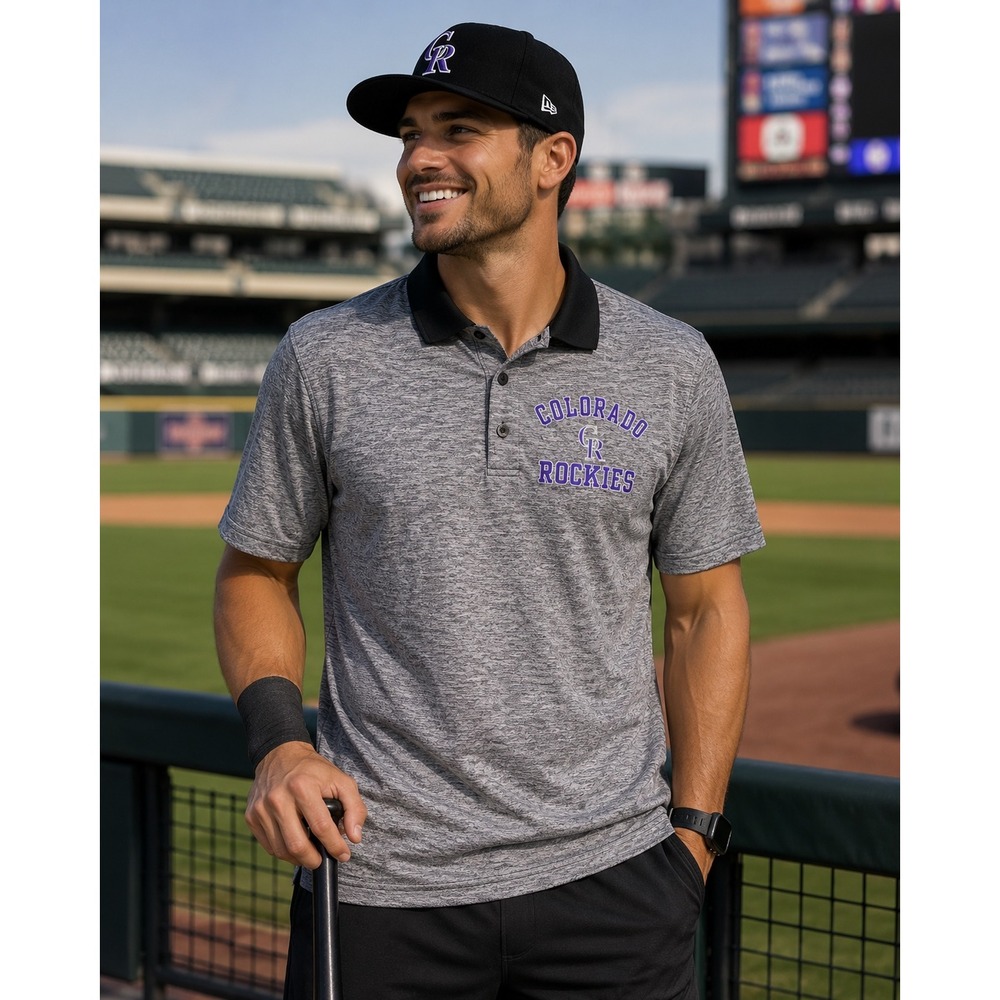 MLB Colorado‎ Rockies Grey Heather Performance Polo Shirt Genuine Mens XL